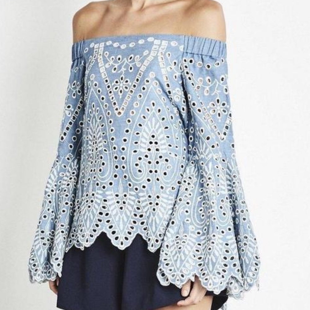 Elliatt Blue Off-Shoulder Eyelet Blouse